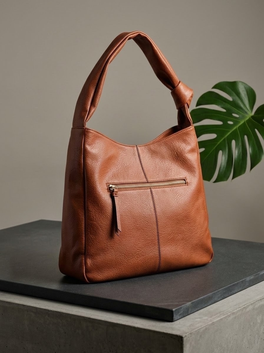 Time and Tru Warm Brown Faux Leather Hobo Bag